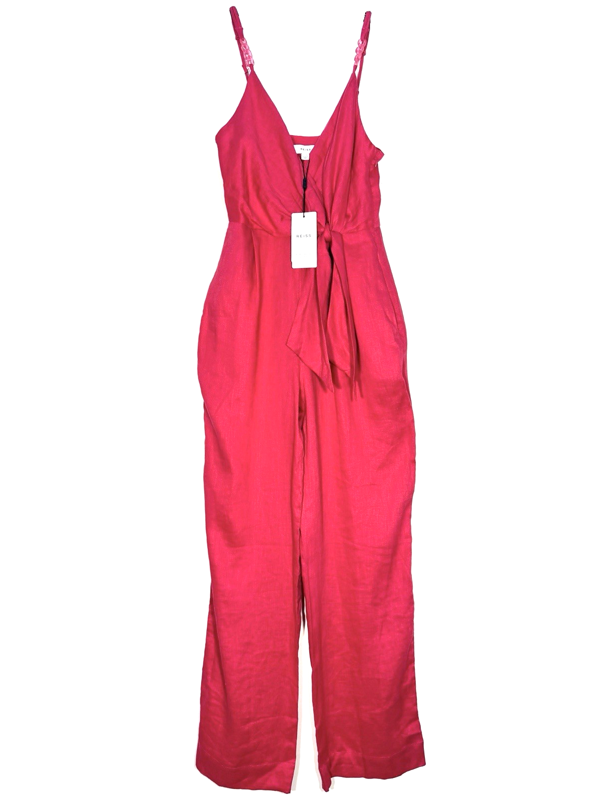 REISS Womens Emilia Linen Wide Leg Jumpsuit Pink (MSRP $290)
