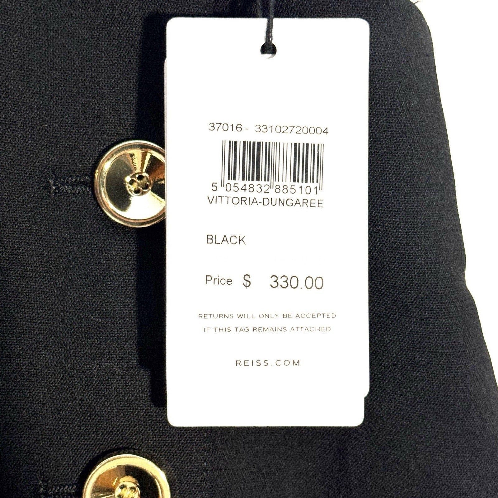 REISS Womens Vittoria Button Front Dungaree Jumpsuit Overalls Black (MSRP $330)
