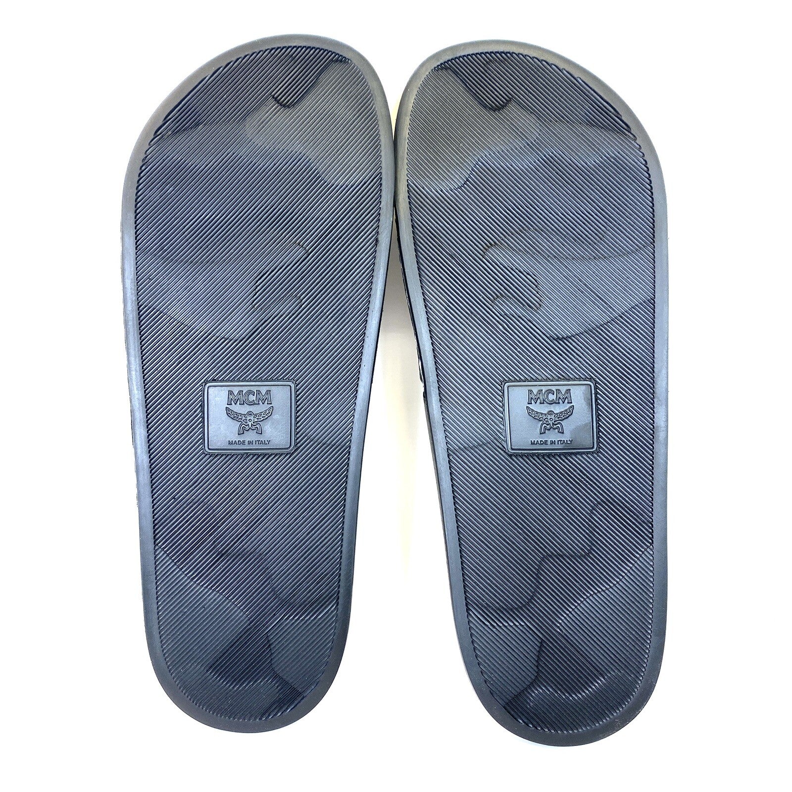 MCM Mens Monogram Logo Print Rubber Slides Sandals Black (MSRP $210)