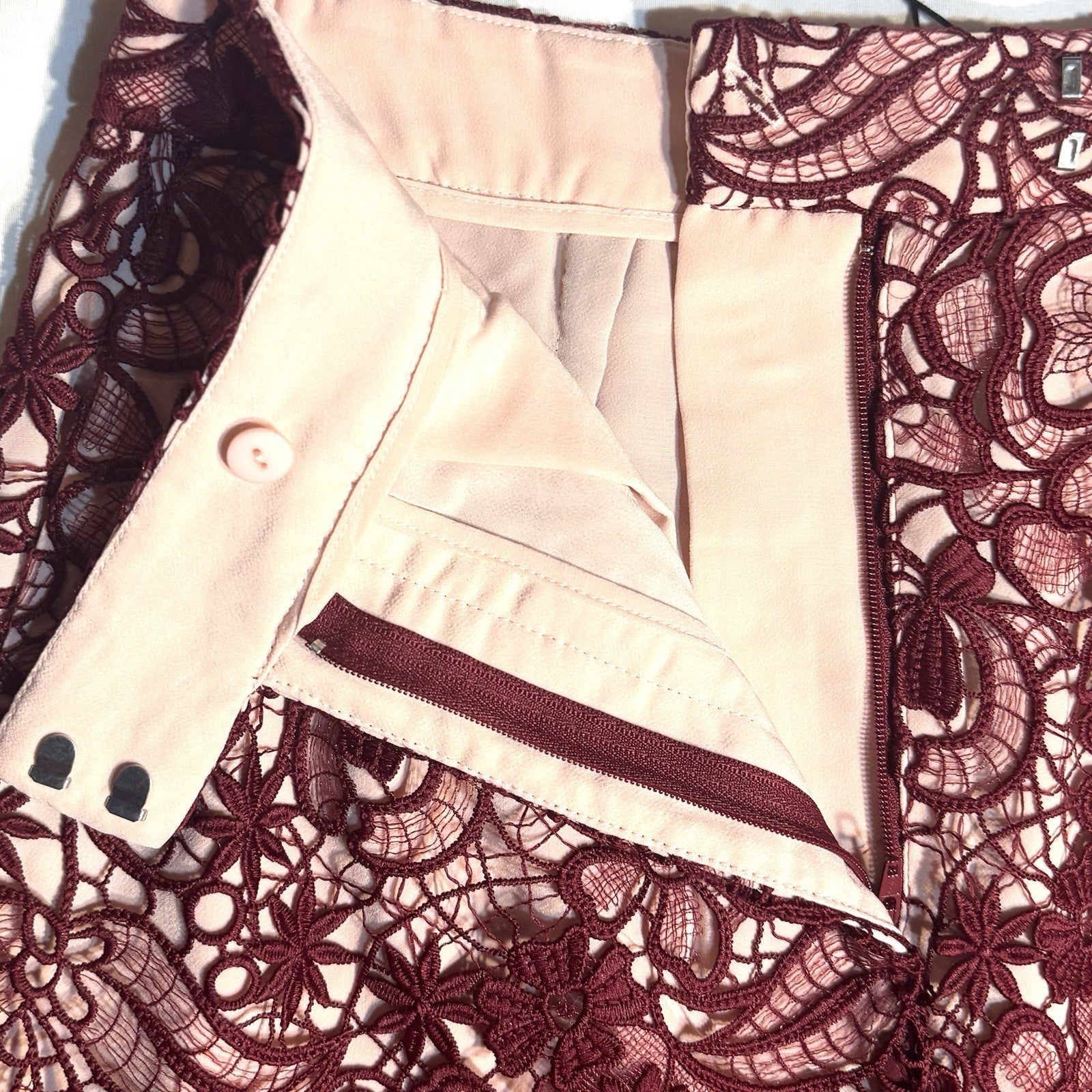 REISS Womens Flo Floral Lace Lined Pencil Skirt Burgundy Red (MSRP $320)