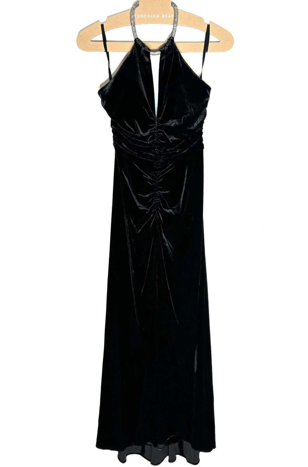 VERONICA BEARD Josette Velvet Sleeveless Crystal Halter Dress Black (MSRP $798)