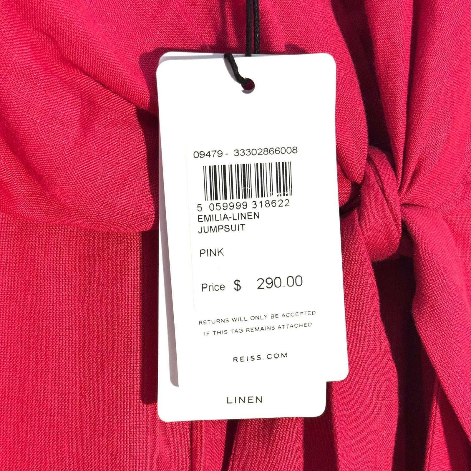 REISS Womens Emilia Linen Wide Leg Jumpsuit Pink (MSRP $290)