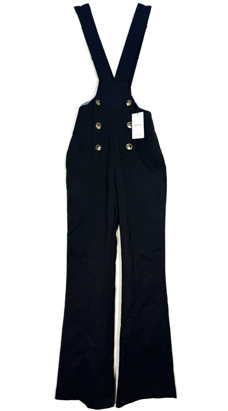 REISS Womens Vittoria Button Front Dungaree Jumpsuit Overalls Black (MSRP $330)