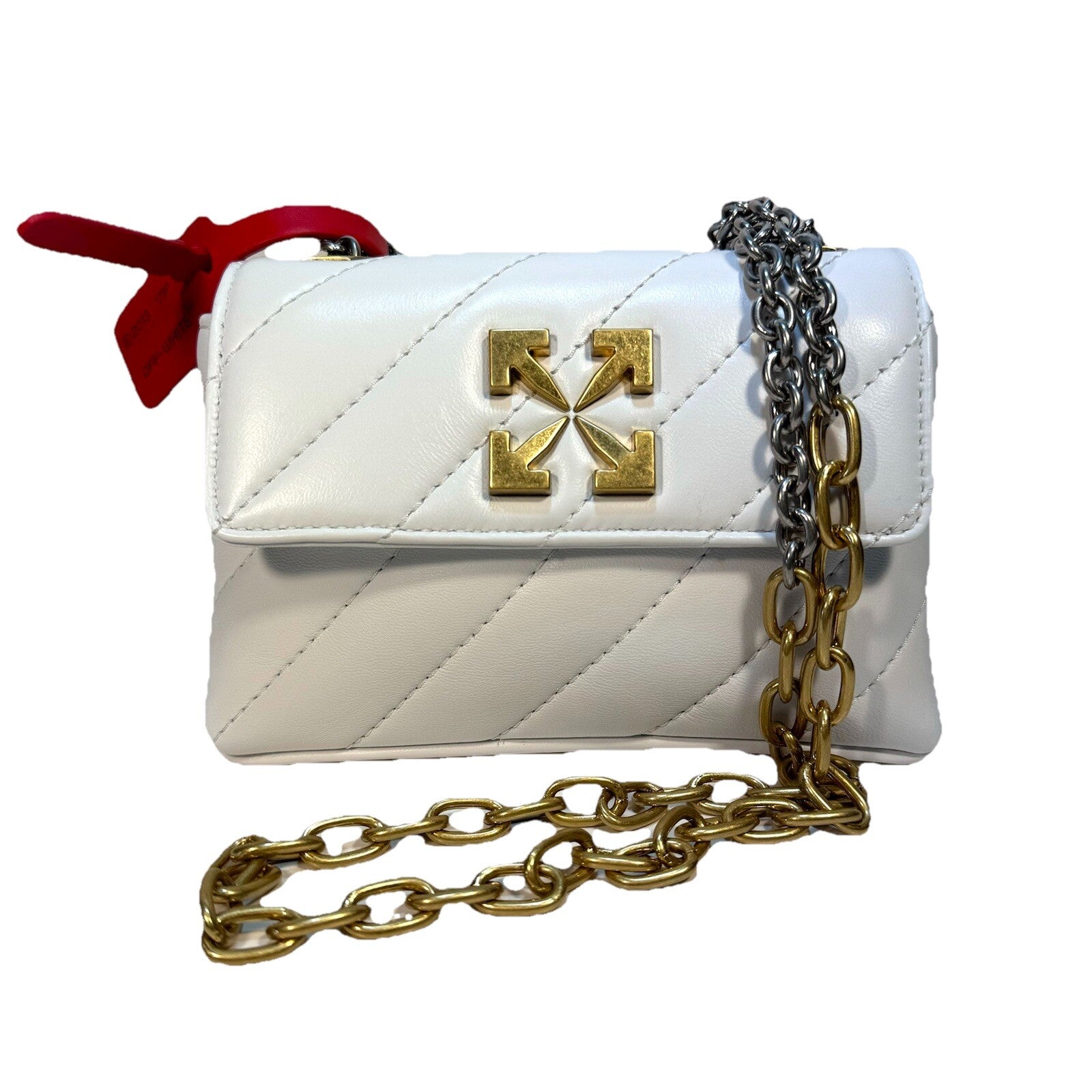 OFF-WHITE Jackhammer 17 Logo Leather Flap Shoulder Bag White (MSRP $1,250)