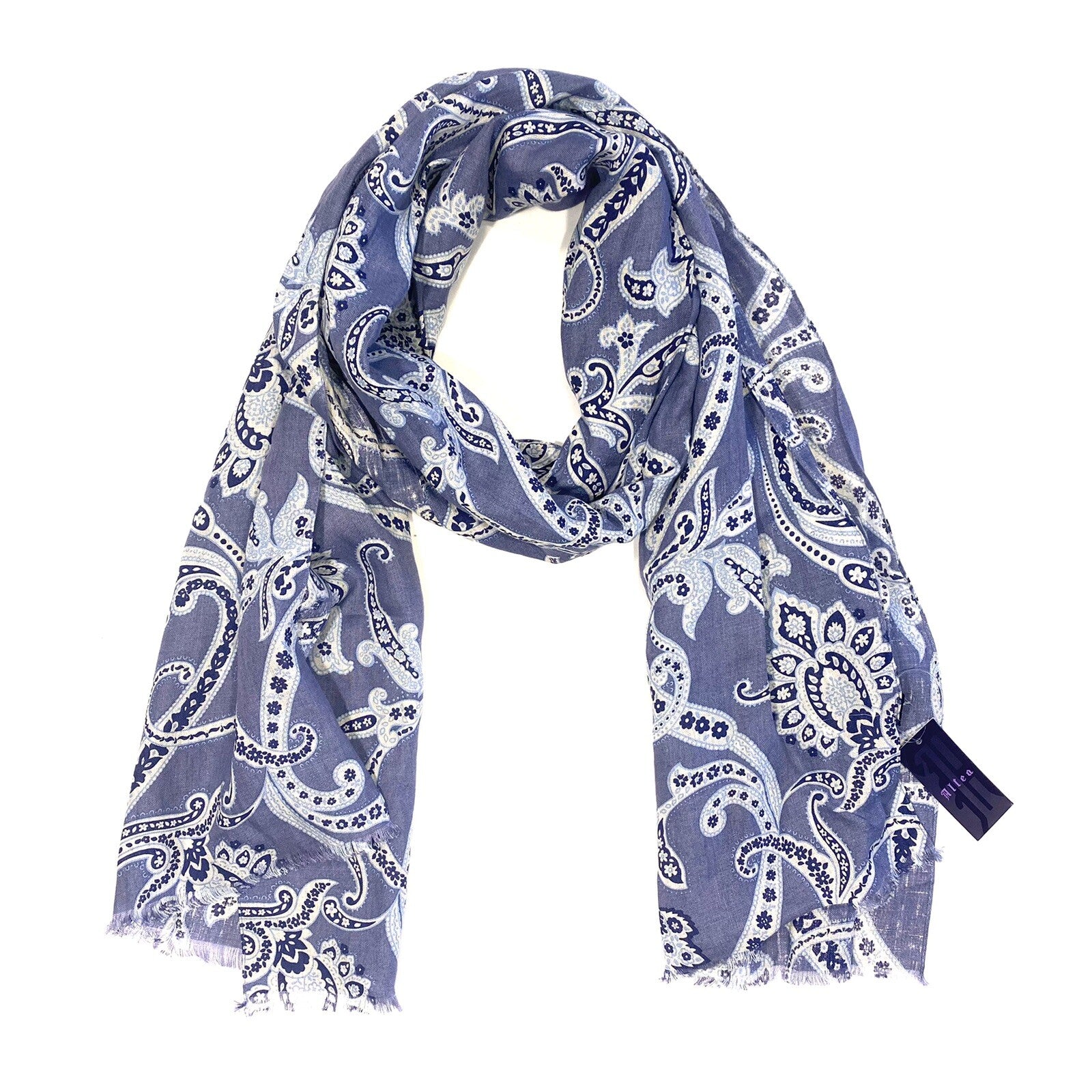 ALTEA Womens Linen Paisley Lightweight Scarf Lavender Blue (MSRP $145)