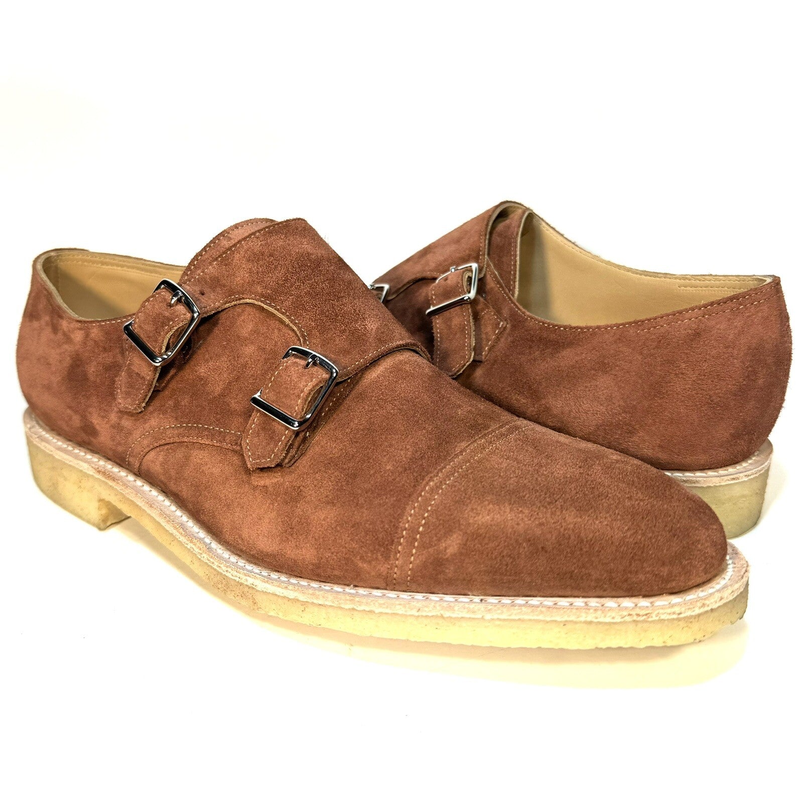 JOHN LOBB Mens William Crepe Suede Monkstrap Shoes Terracotta 7.5 (MSRP $1,780)