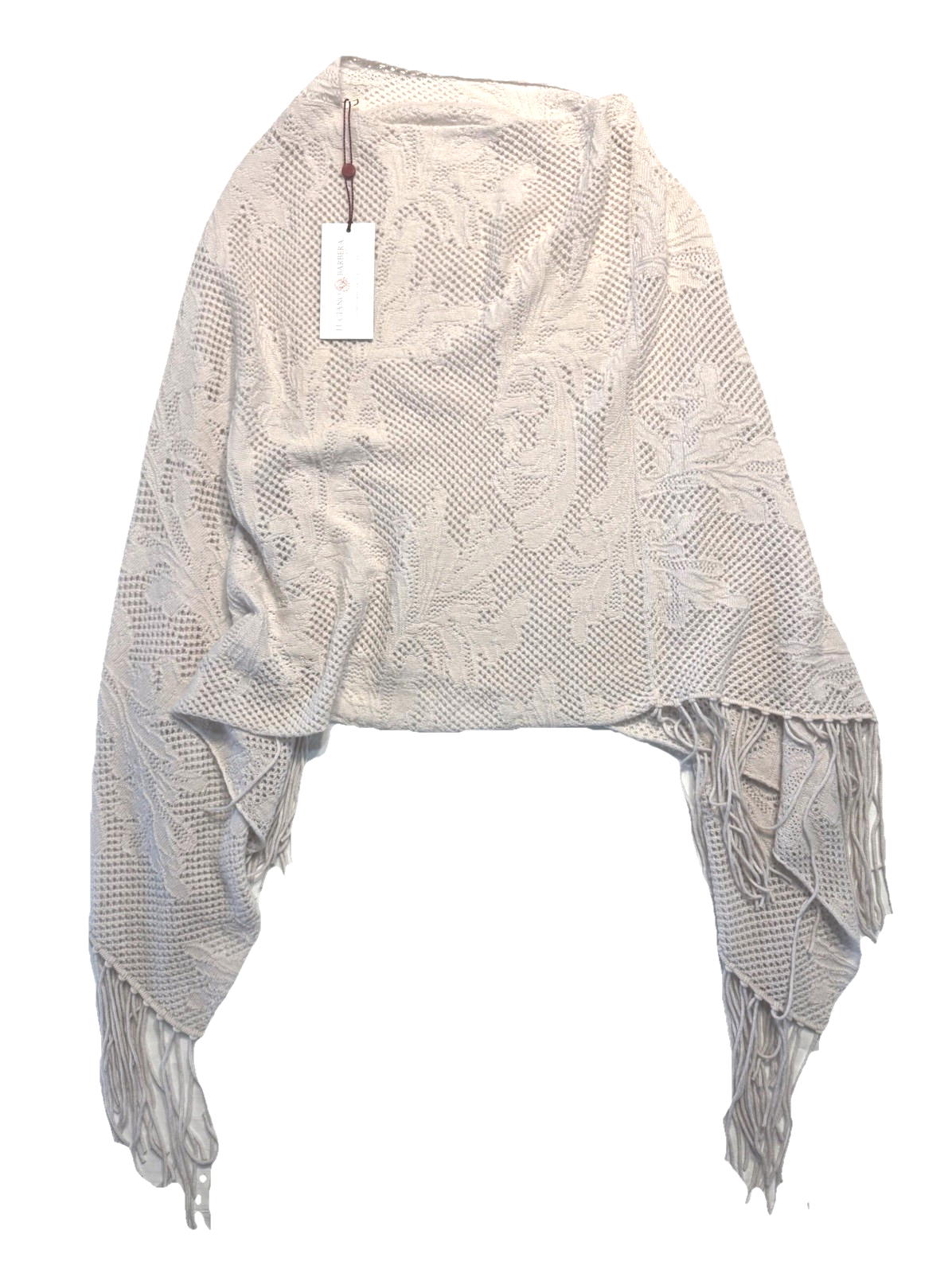 LUCIANO BARBERA Womens Lace Wool Knit Poncho Cape Powder White (MSRP $725)