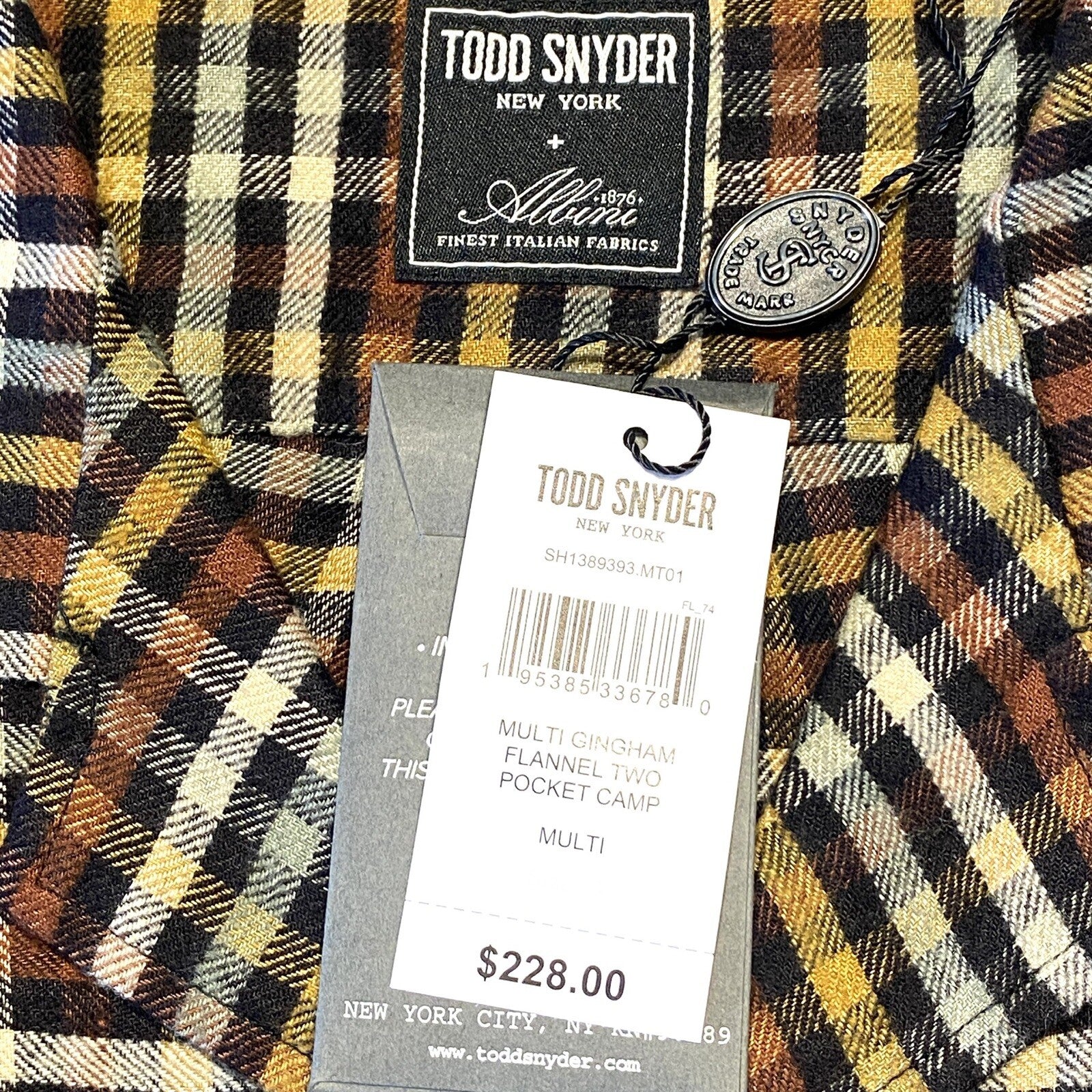 TODD SNYDER Mens Multi Gingham Flannel Two Pocket Camp Shirt Brown (MSRP $228)