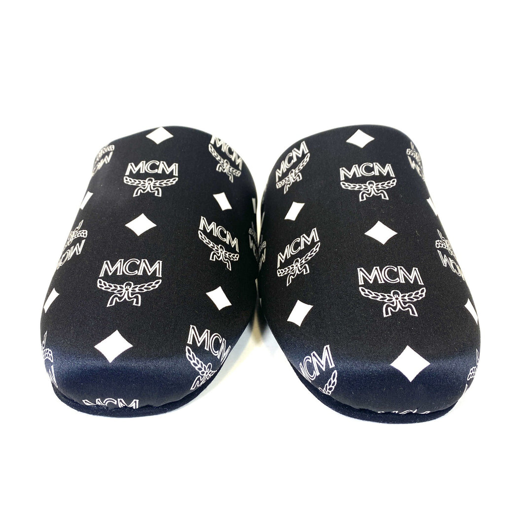 MCM Unisex Visetos Logo Silk Room Slippers Black (MSRP $260)