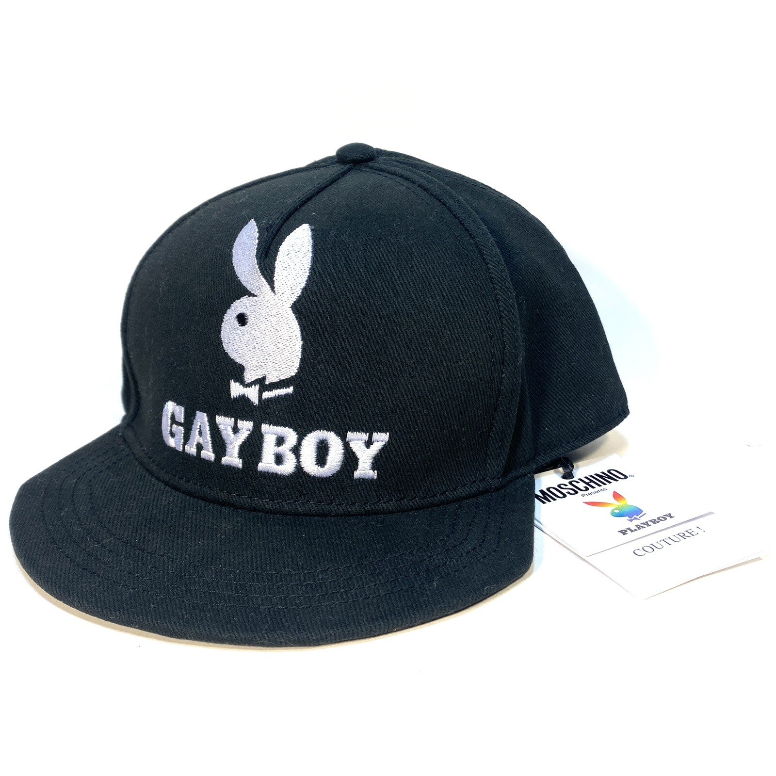 MOSCHINO Couture x Playboy GayBoy Embroidered Bunny Cap Hat Black (MSRP $295)