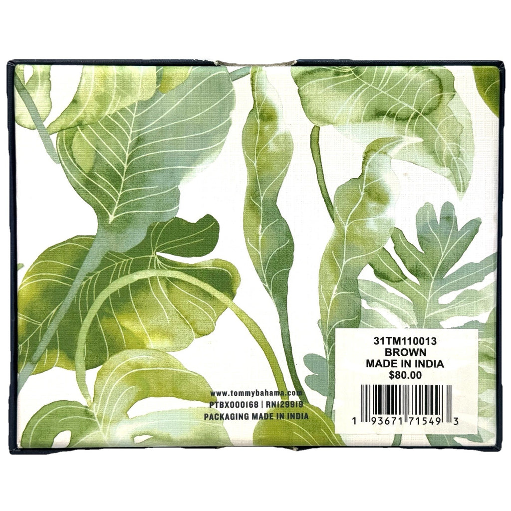 TOMMY BAHAMA Mens Logo Embossed Trifold Leather Wallet Brown (MSRP $80)