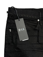 RtA Mens Clayton Mid Rise Pintuck Ripped Skinny Jeans Black 42 (MSRP $158)