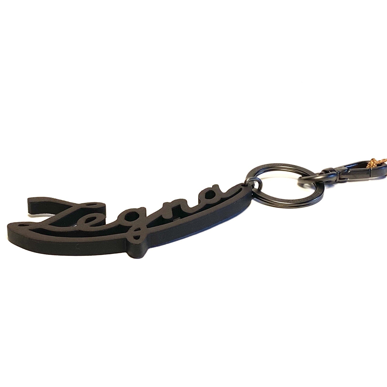 ZEGNA Logo Script Leather Key Ring Fob Keychain Gray (MSRP $230)