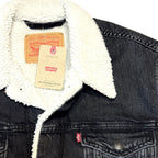 LEVIS Mens Recycled Sherpa Jacket Denim Jean Trucker Jacket Dark Grey L
