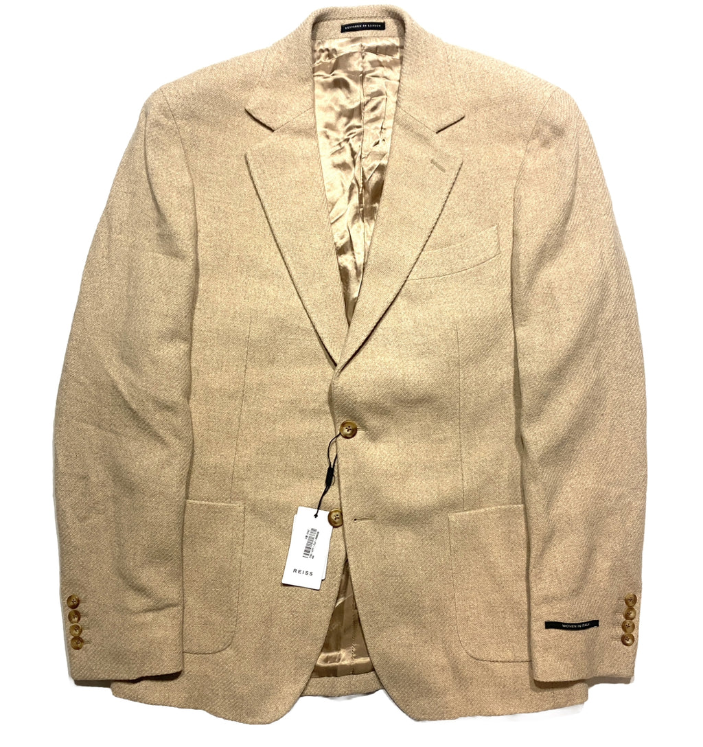 REISS Mens Deal Stand Alone Italian Wool Blazer Sport Coat Beige (MSRP $540)