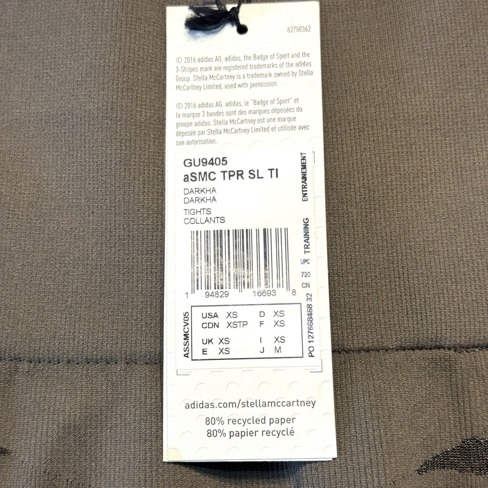 ADIDAS x STELLA MCCARTNEY Womens TPR Tiger Stripe Leggings Green XS (MSRP $140)