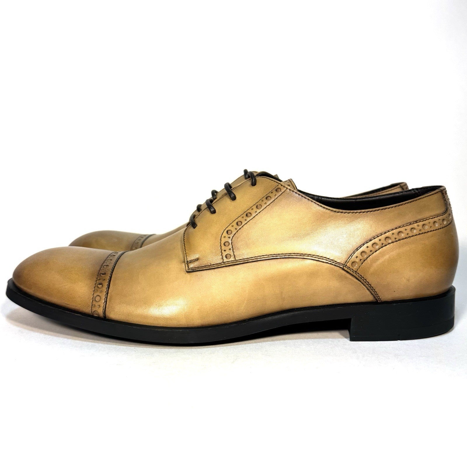 ERMENEGILDO ZEGNA Mens Siena Flex Leather Oxford Shoes Beige Tan (MSRP $760)