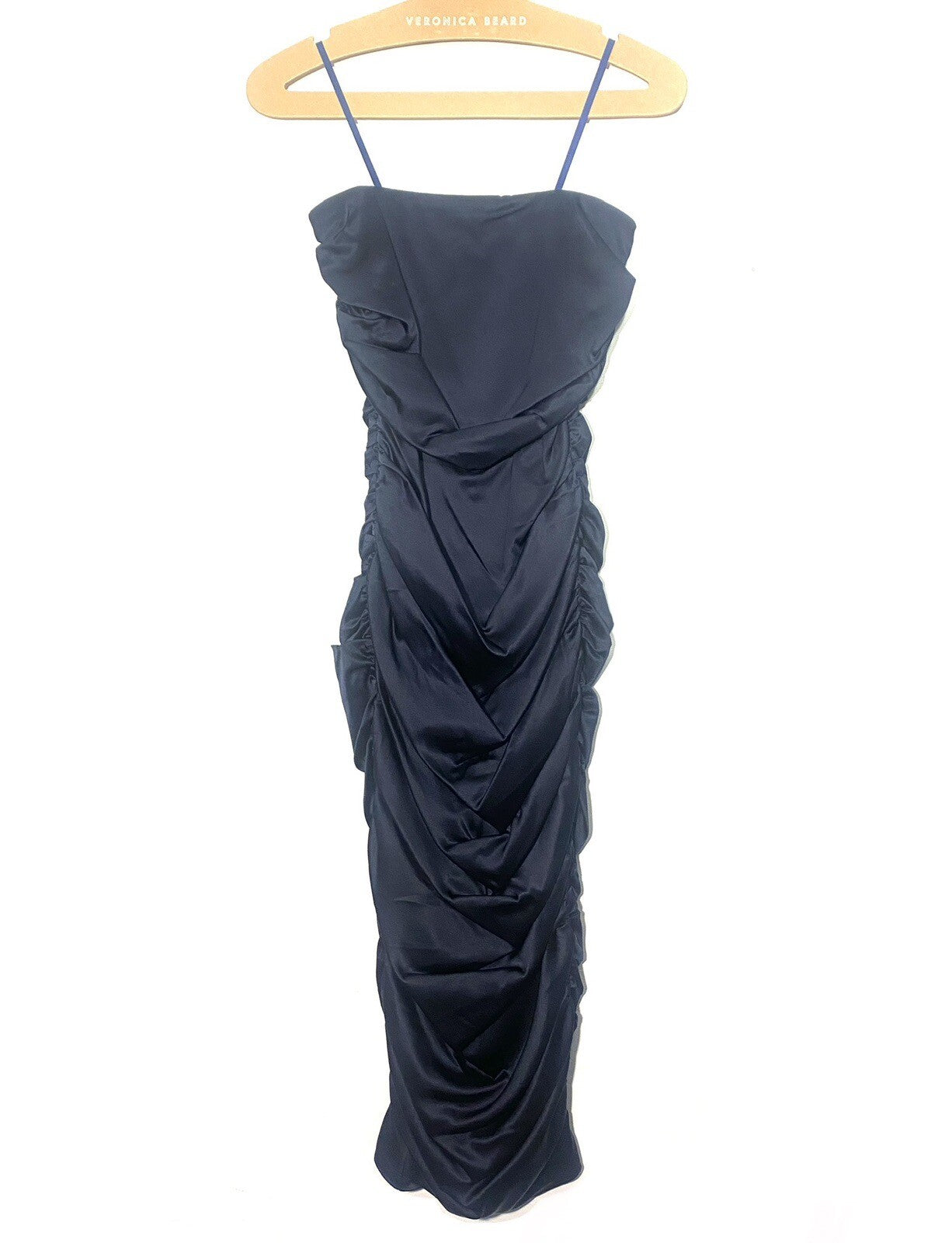 VERONICA BEARD Kupa Ruched Silk Bodycon Strapless Dress Navy Blue (MSRP $648)