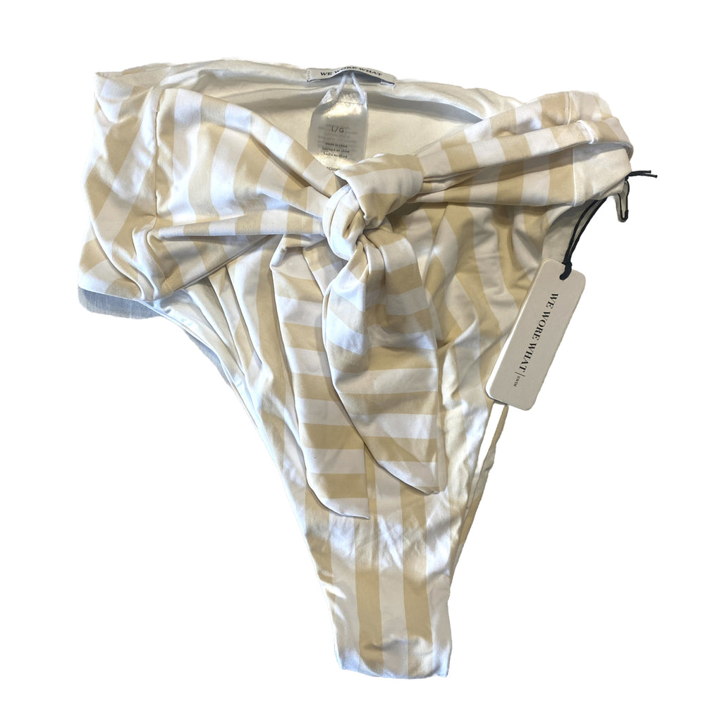 WE WORE WHAT Womens Riviera Stripe Bikini Bottom Shortbread Beige L (MSRP $110)