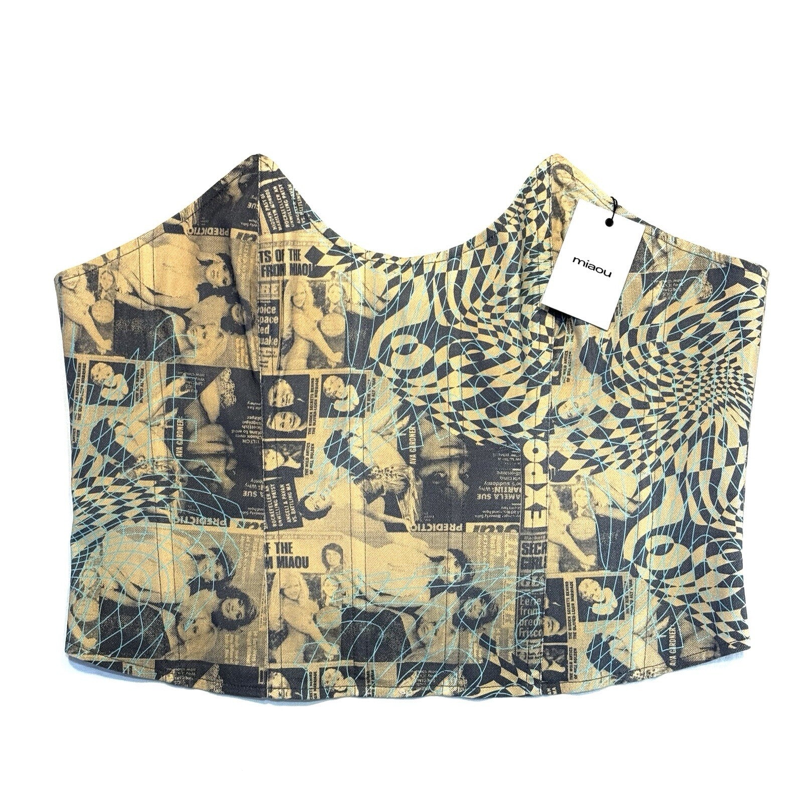 MIAOU Leia Corset Wanted Vintage Newsprint Print Top (MSRP $225)