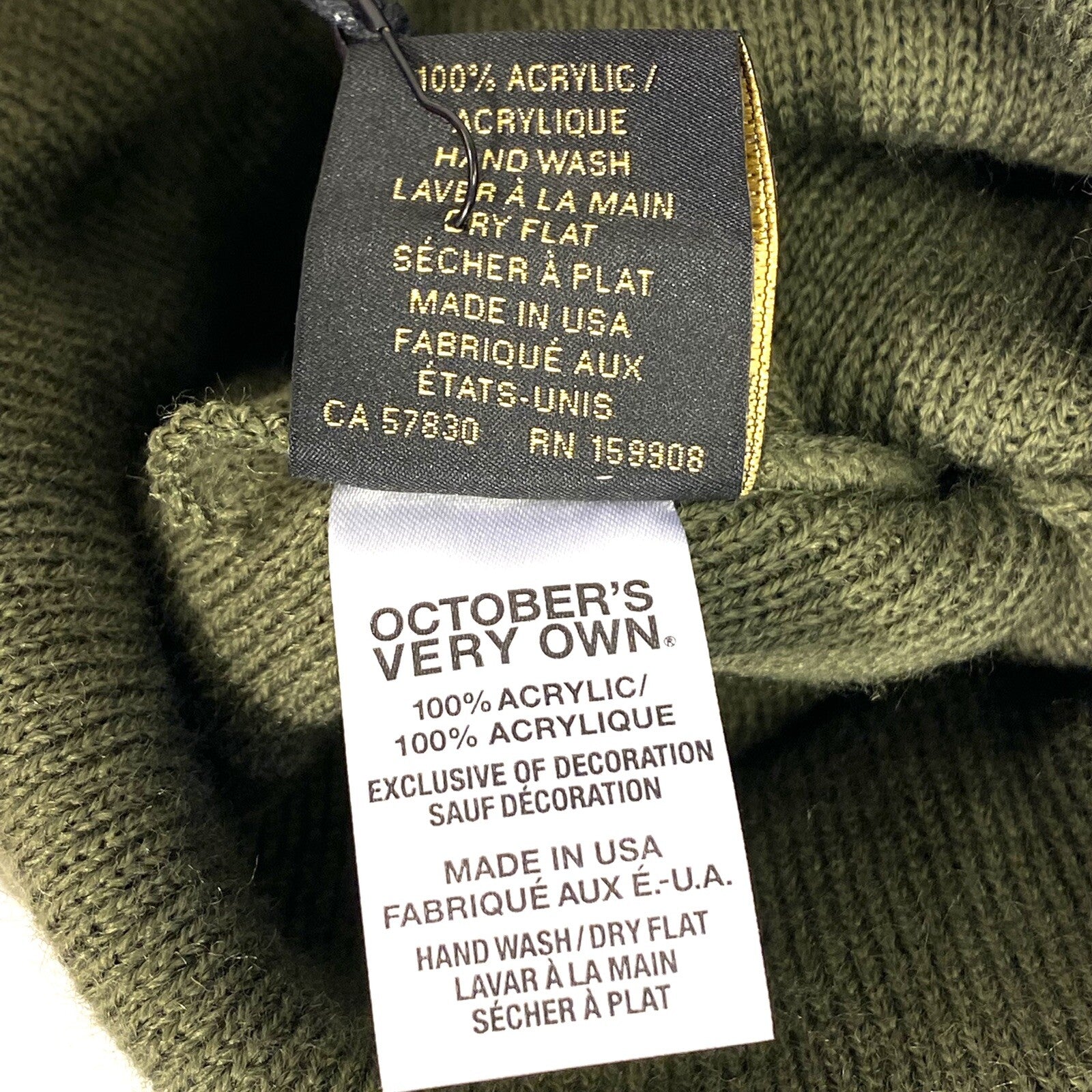 OCTOBERS VERY OWN OVO Knit Acrylic Beanie Cap Hat Olive Green 