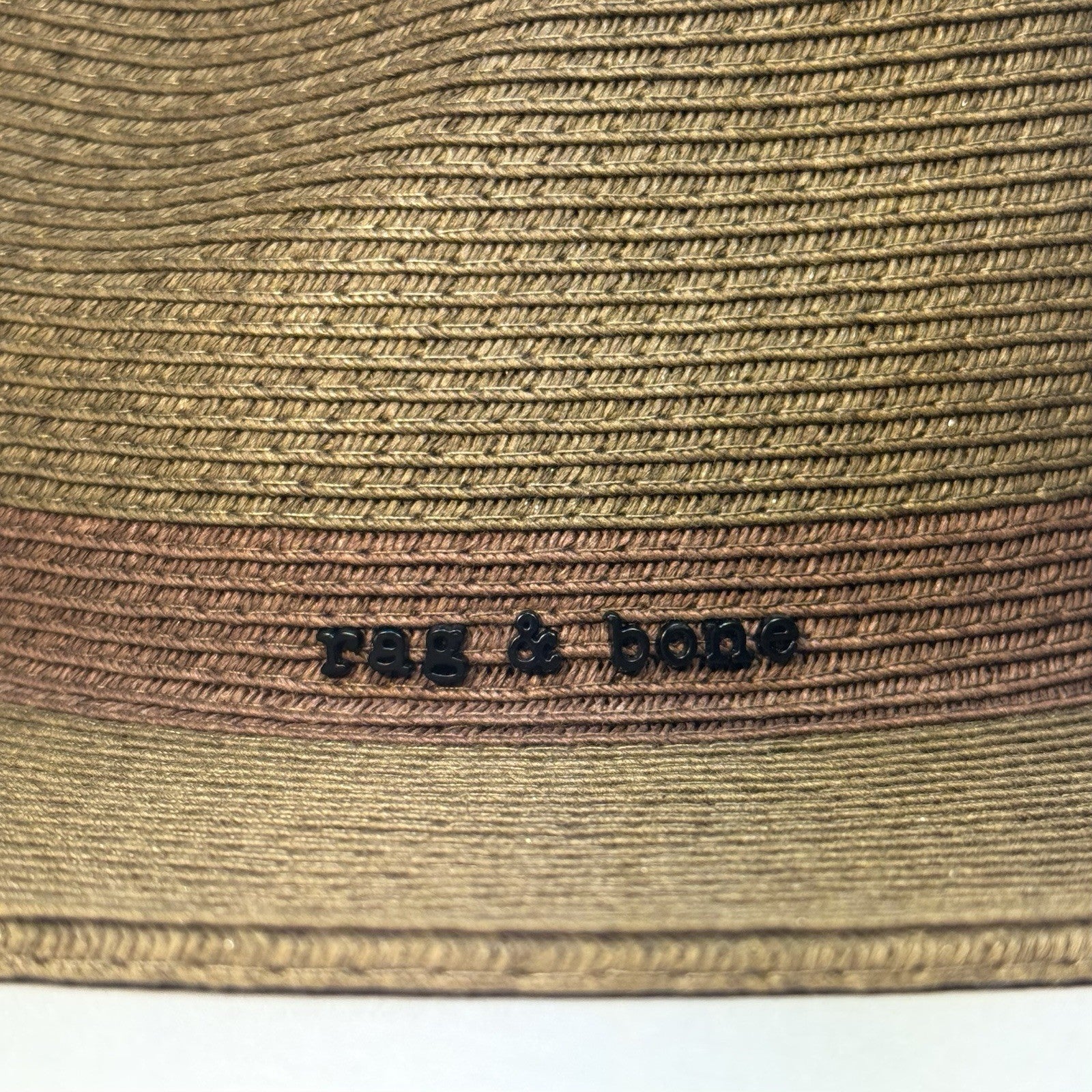 RAG & BONE Womens City Straw Logo Stripe Hat Olive (MSRP $250)