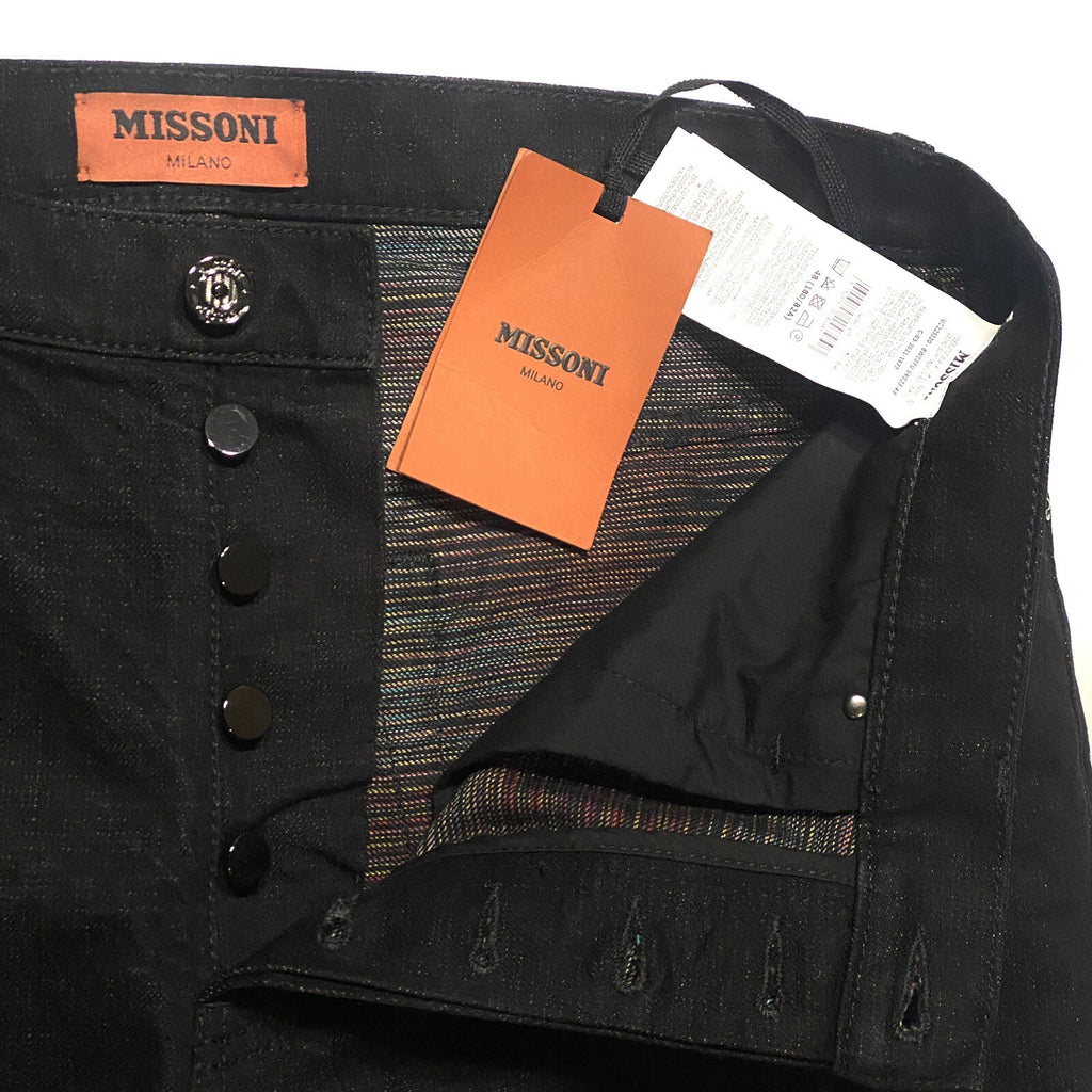 MISSONI Mens Denim Chevron 5 Pocket Straight Leg Jeans Pants Black (MSRP $560)