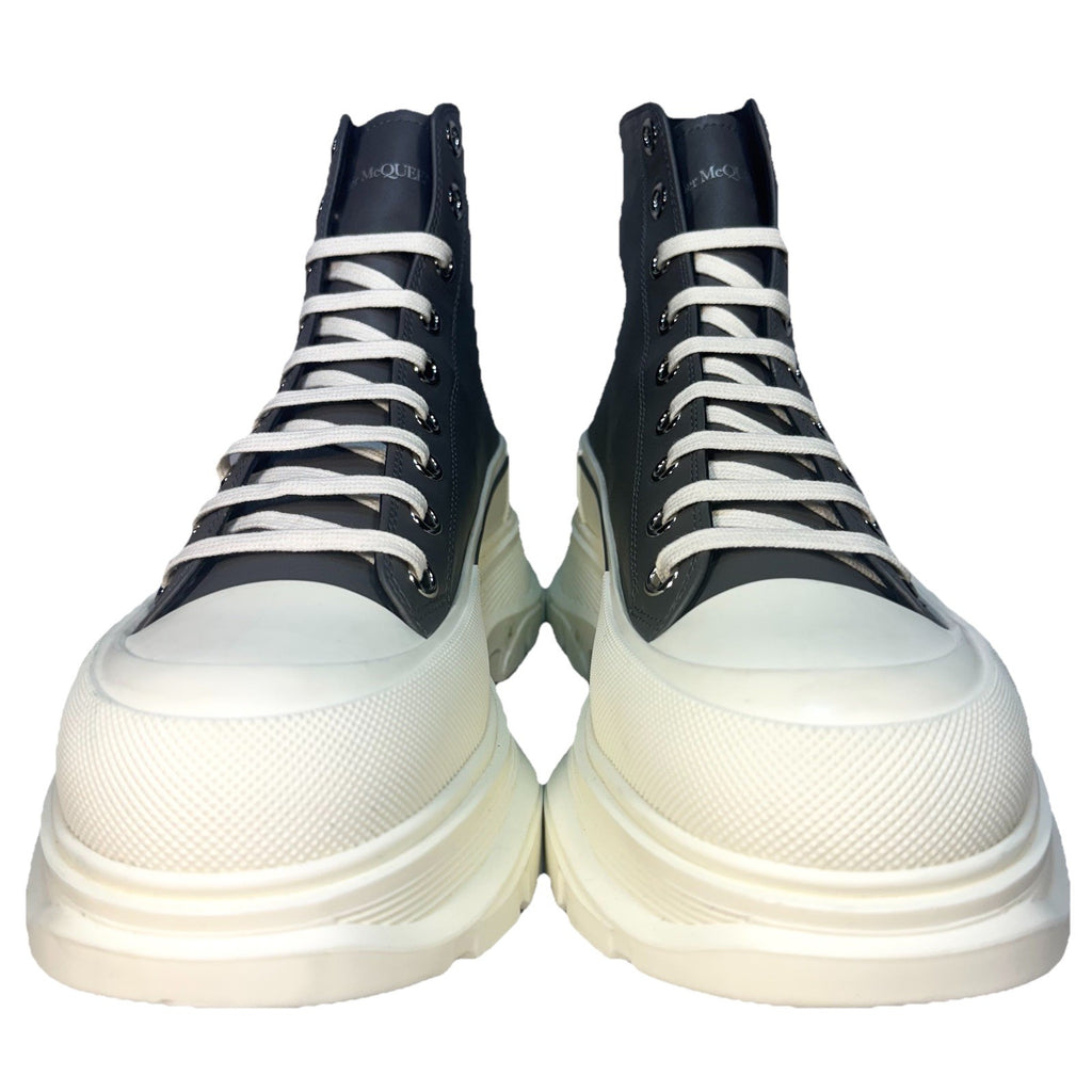 ALEXANDER MCQUEEN Mens Tread Slick Leather Hightop Sneaker Boots Grey -MSRP $990