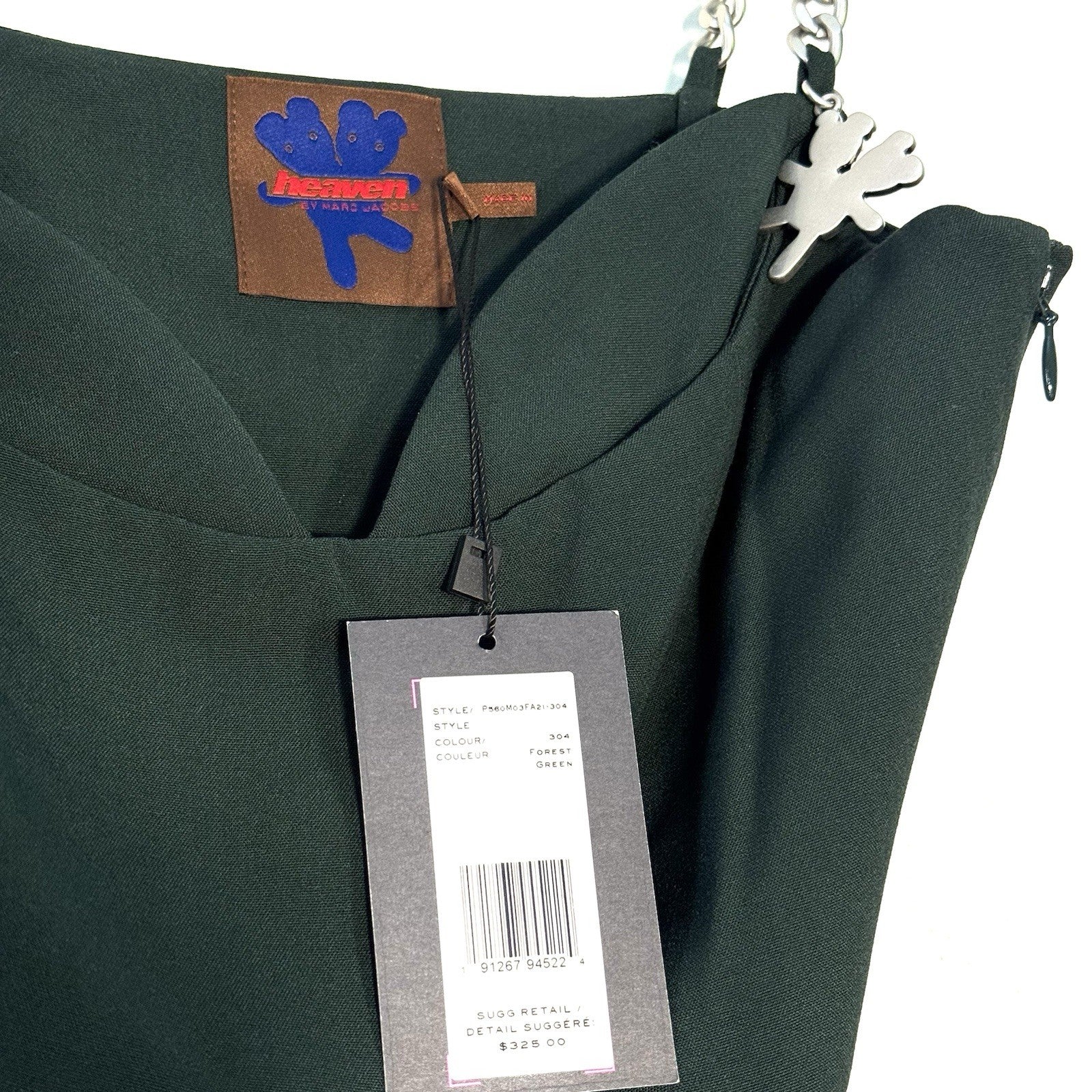 MARC JACOBS Heaven Womens Gridded Charm Chain Strap Dress Green (MSRP $325)