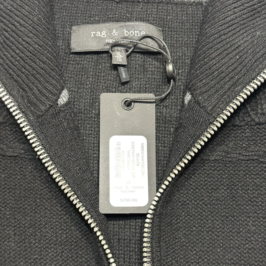 RAG & BONE Mens Colton Wool Zip Through Sweater Jacket Black XL (MSRP $498)