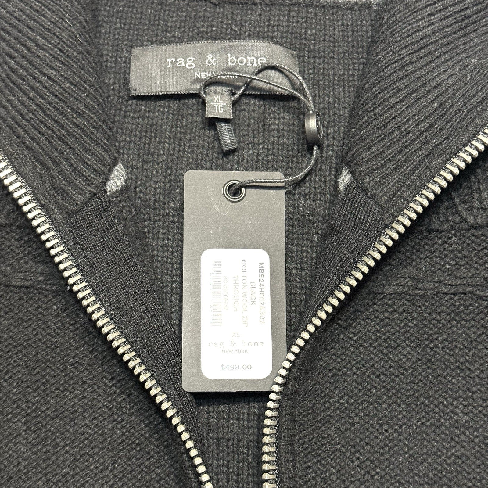 RAG & BONE Mens Colton Wool Zip Through Sweater Jacket Black XL (MSRP $498)