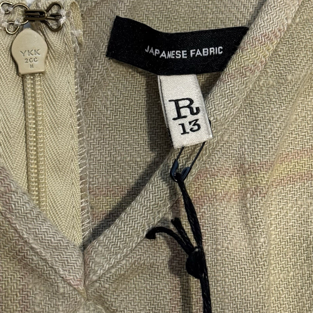 R13 Womens Grunge Overdyed Plaid Slip Dress Khaki Beige Tan (MSRP $595)