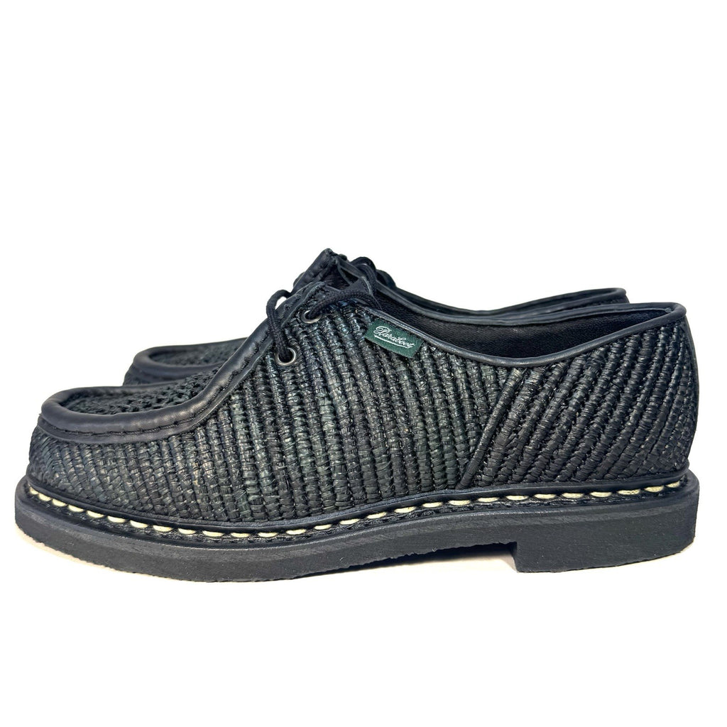 PARABOOT Mens Michael Raphia Woven Straw Leather Derby Shoes Black (MSRP $615)