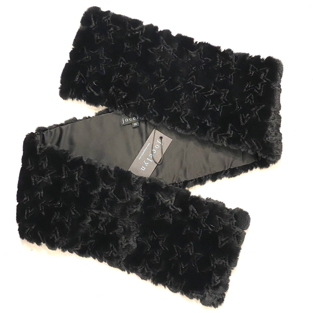 JOCELYN Womens Faux Fur Stars Long Scarf Black (MSRP $125)