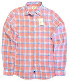 FAHERTY Mens Linen AMK Plaid Check Button Shirt Coral Pink (MSRP $168)