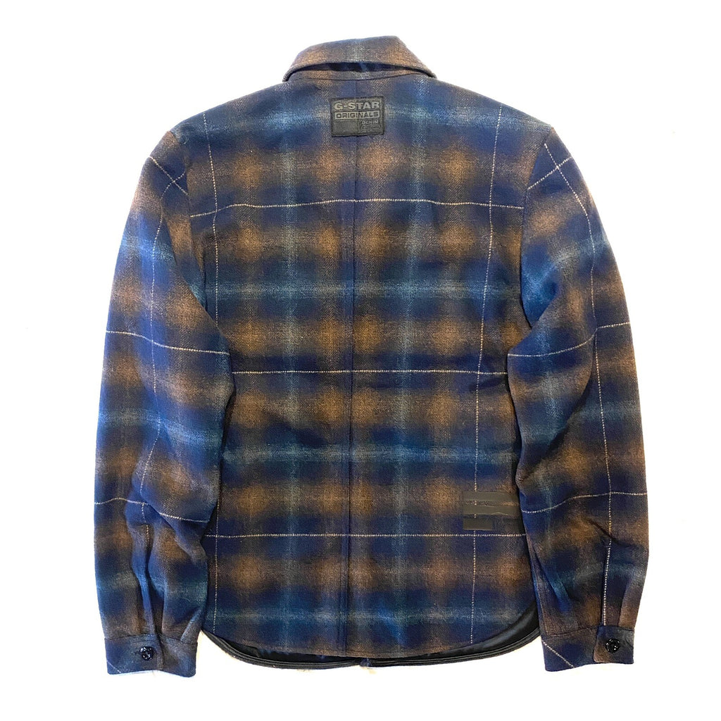 G STAR RAW Mens Stand Collar Wool Overshirt Jacket Plaid Check Blue (MSRP $250)