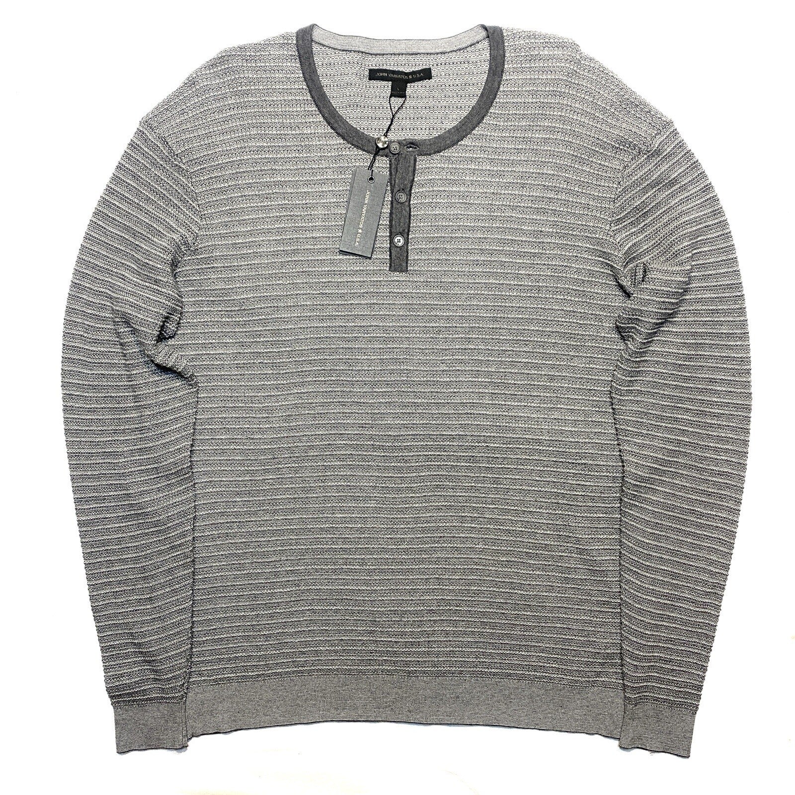 JOHN VARVATOS USA Mens Long Sleeve Jennings Knit Henley Shirt Grey (MSRP $188)