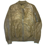 RICK OWENS Mens Classic Leather Flight Bomber Jacket Olive Green 50 -MSRP $2,745