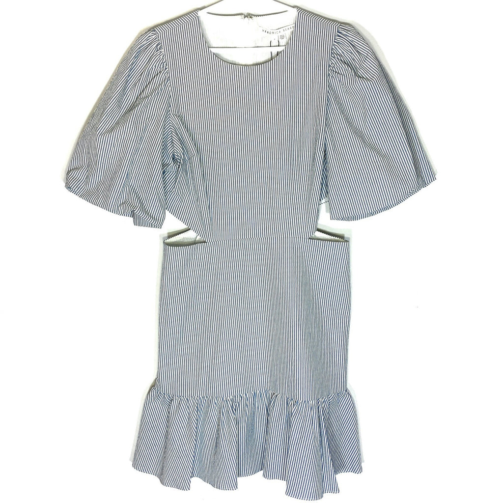 VERONICA BEARD Iker Seersucker Stripe Cutout Dress Blue (MSRP $548)
