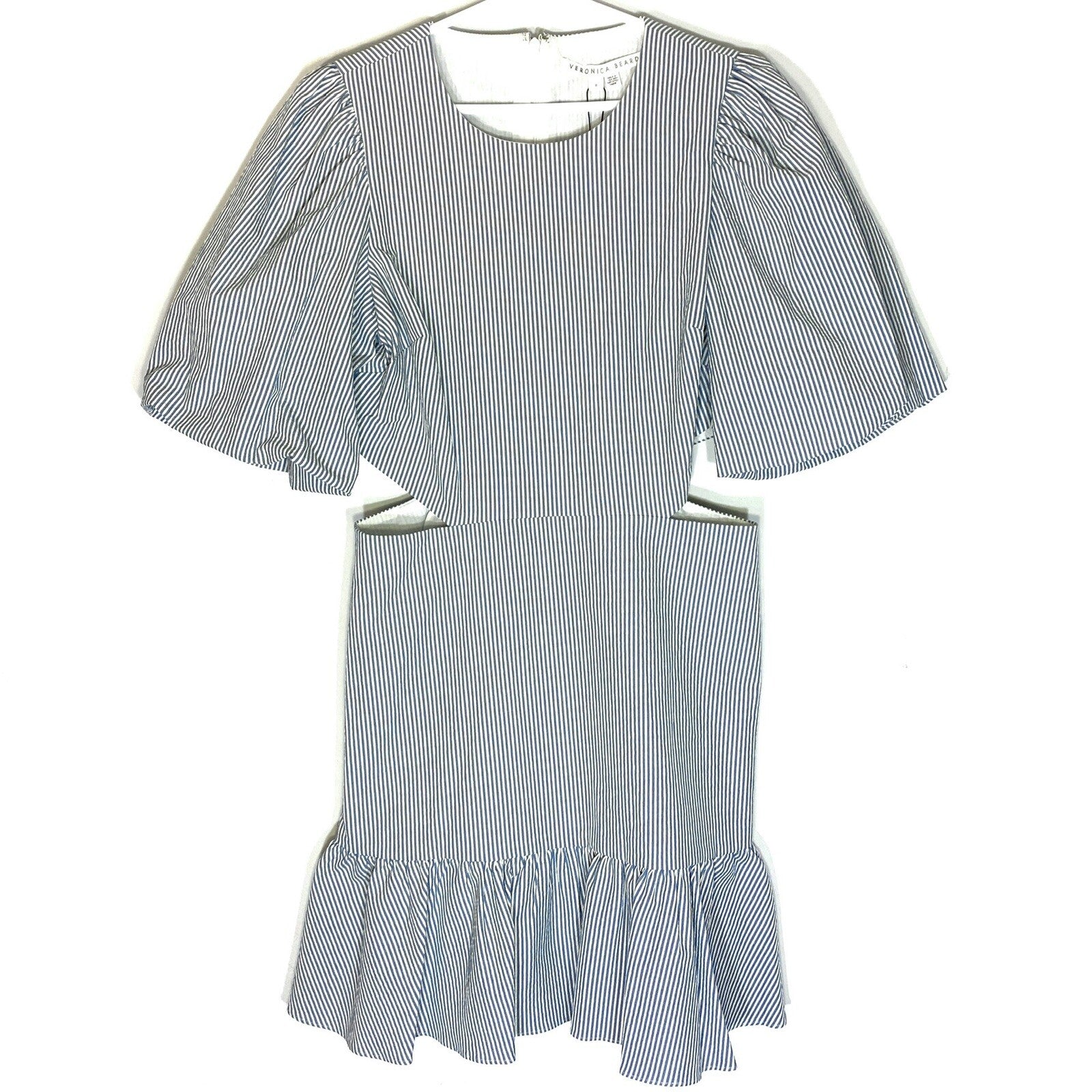 VERONICA BEARD Iker Seersucker Stripe Cutout Dress Blue (MSRP $548)