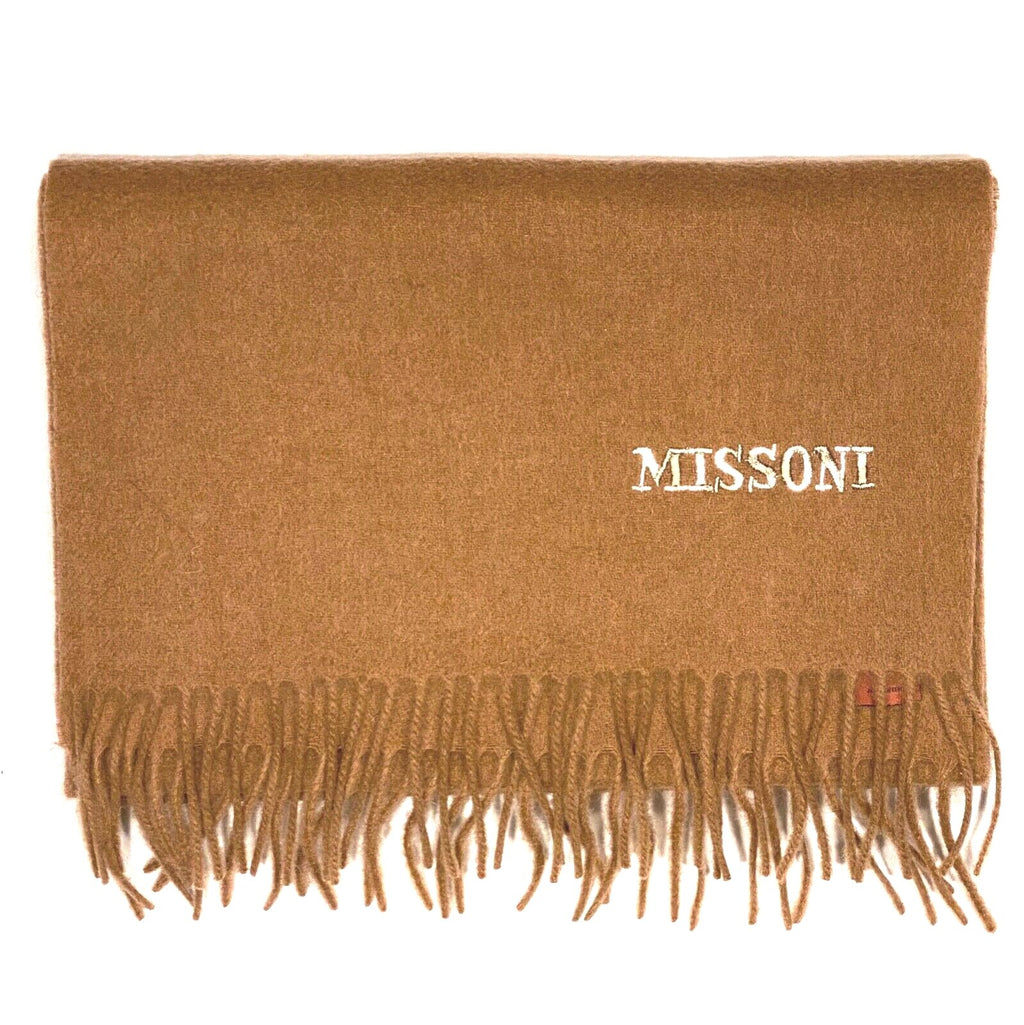 MISSONI Mens Womens Wool Fringe Scarf Contrast Logo Black Blue Beige