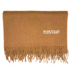 MISSONI Mens Womens Wool Fringe Scarf Contrast Logo Black Blue Beige