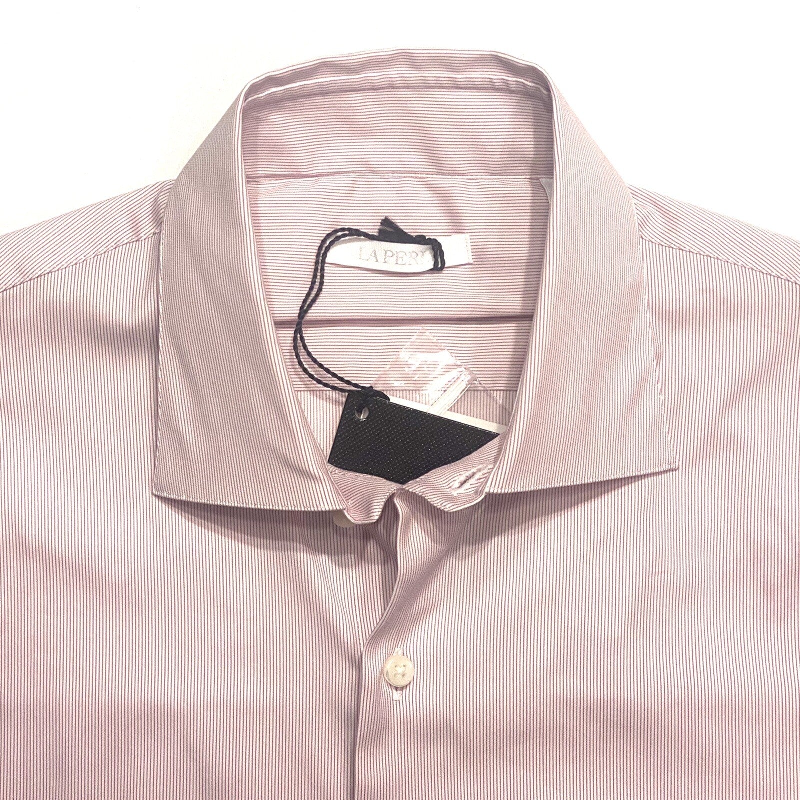 LA PERLA Mens Pinstripe Spread Collar Button Dress Shirt Pink (MSRP $450)