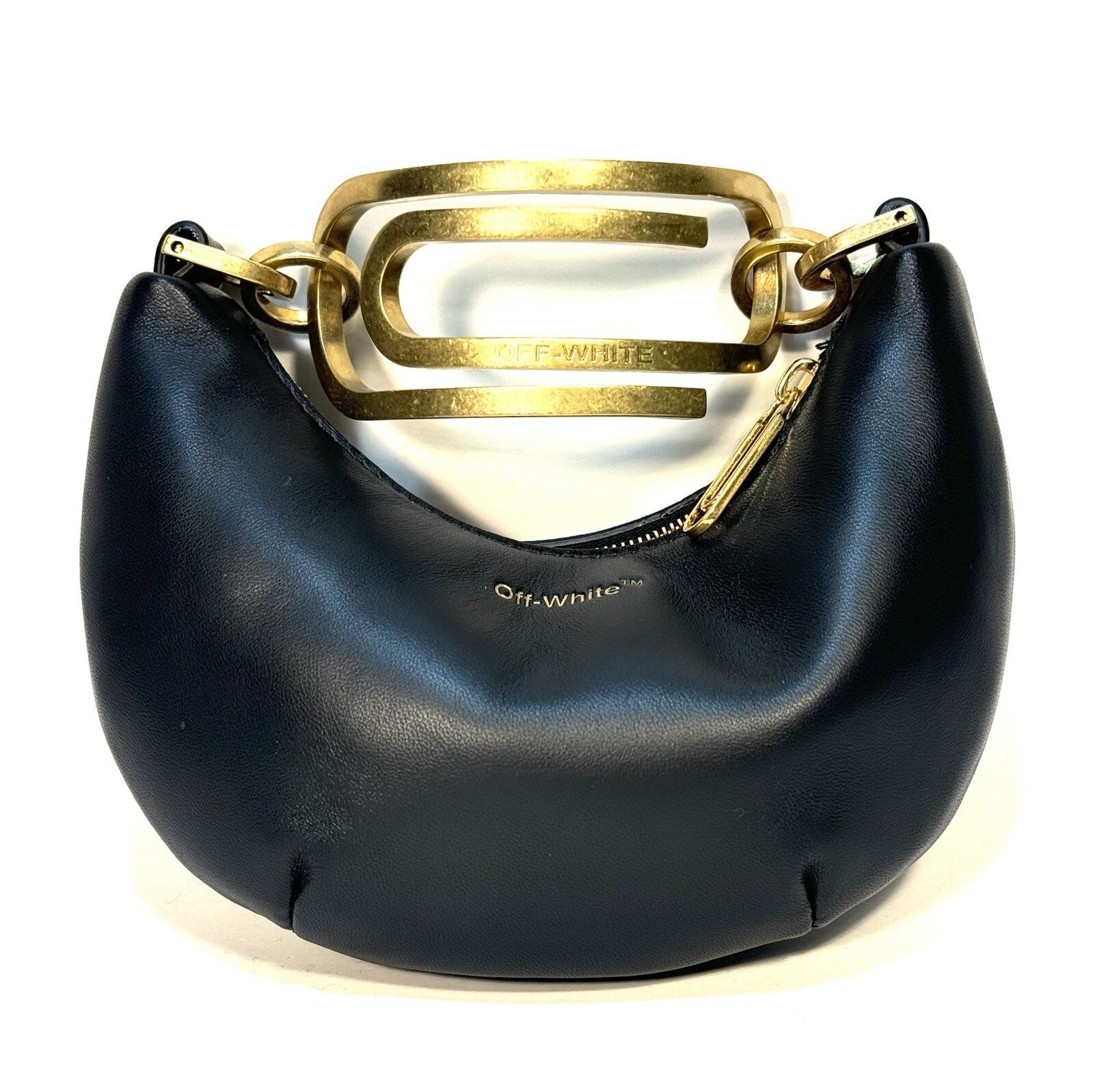 OFF-WHITE Paperclip Mini Hobo Curved Leather Clutch Bag Black (MSRP $1,195)