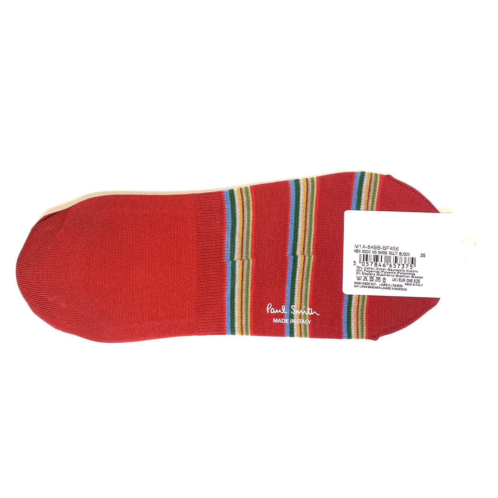 PAUL SMITH Mens No Show Multicolor Stripe Cotton Socks Red (MSRP $30)