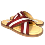 BALLY Mens Gyllu Glide Logo Stripe Cross Strap Slide Sandals Red 7 (MSRP $570)