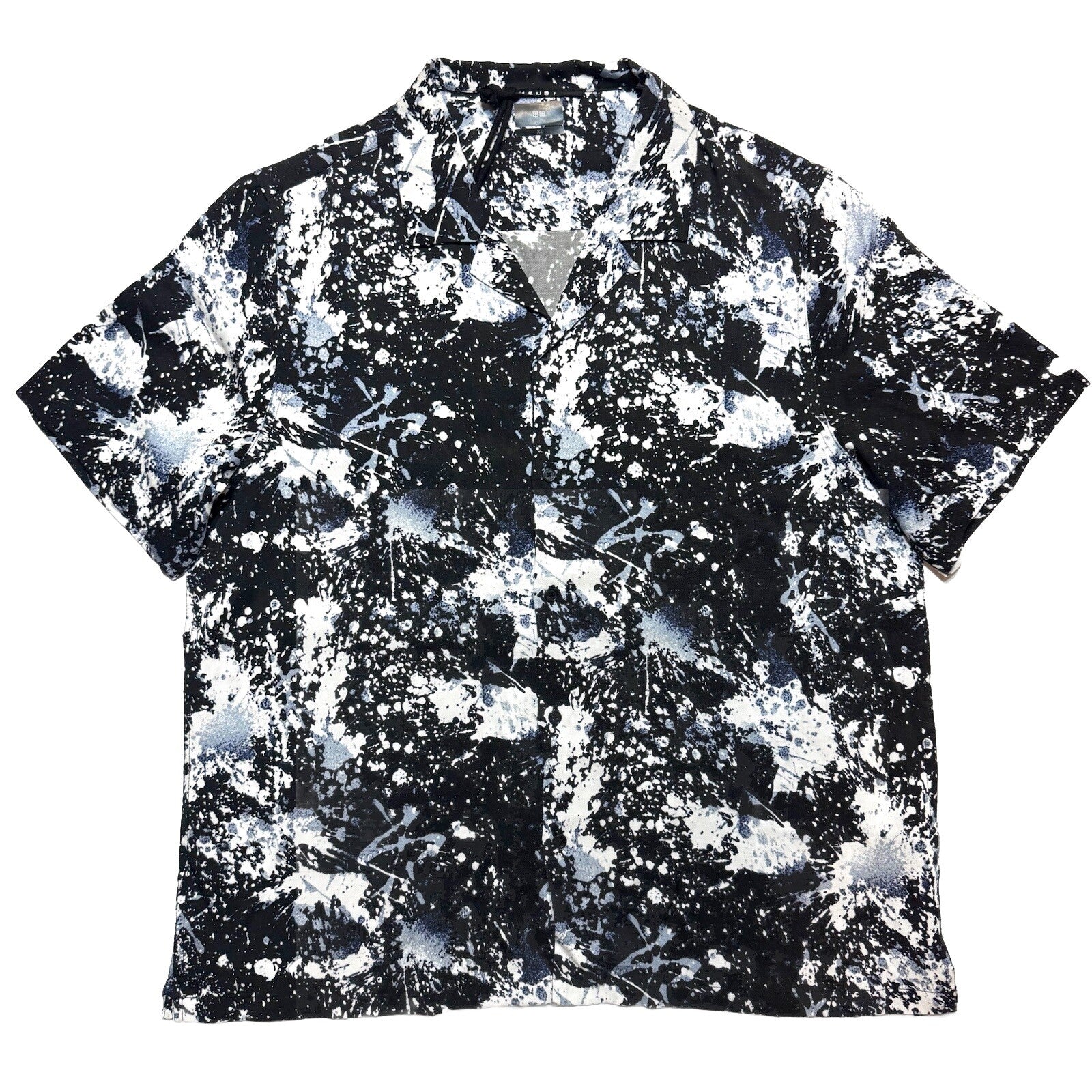 KSUBI Mens Splash Back Print Resort Short Sleeve Camp Shirt Black (MSRP $180)