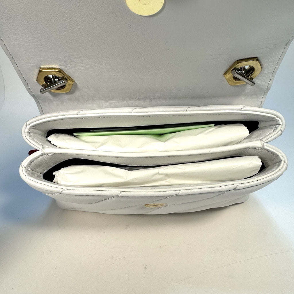 OFF-WHITE Jackhammer 17 Logo Leather Flap Shoulder Bag White (MSRP $1,250)