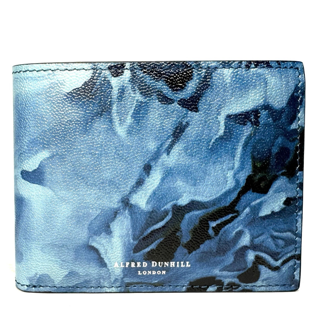 DUNHILL Mens Duke Marble Print Leather 4cc Coin Bifold Wallet Blue (MSRP $575)