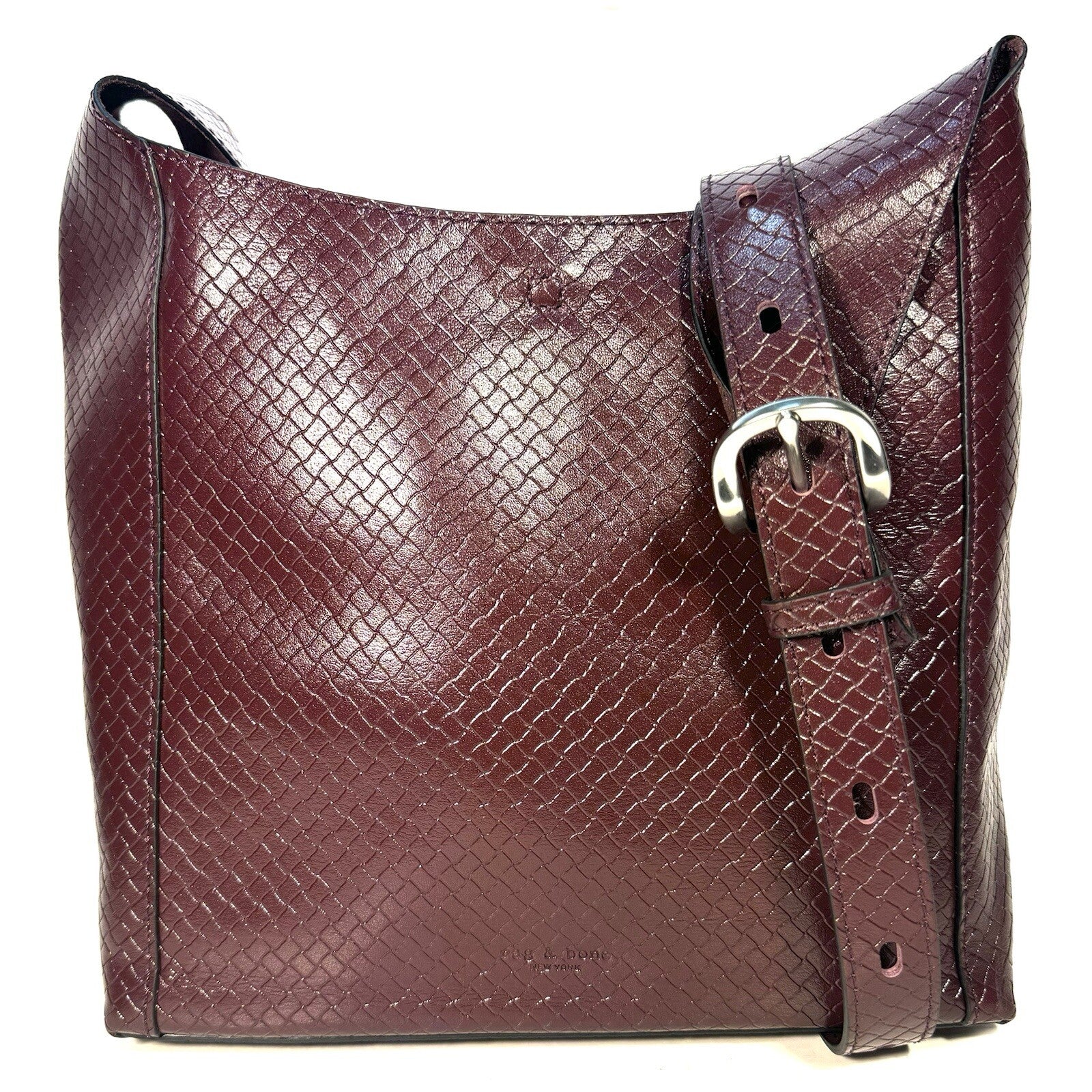 RAG & BONE Belize Basketweave Leather Shopper Shoulder Bag Wine (MSRP $398)
